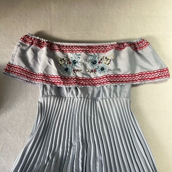 ASOS Maternity Dress Size 4 Light Blue High Low Embroidered Off Shoulder Zip - Picture 8 of 14